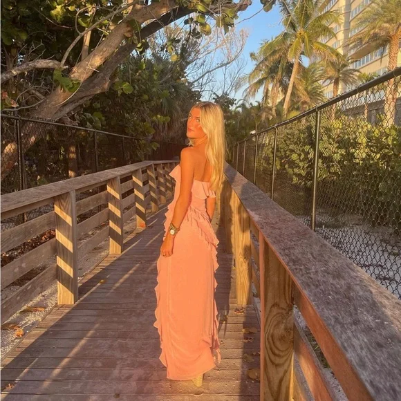 chinese dress ladies Rent or Hire Designer Dresses | House of CB Pixie Flame Orange Ruffle Maxi  Dress